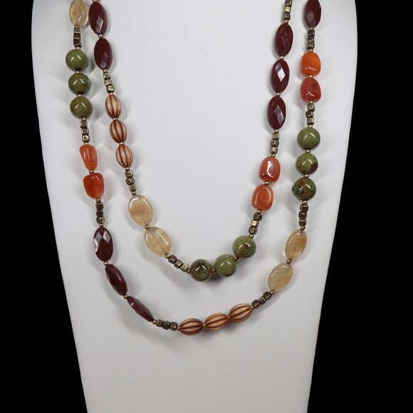 Premier Designs 54" Long Necklace Bronze Multi-color Stones Beads Mango Madness - Picture 3 of 8